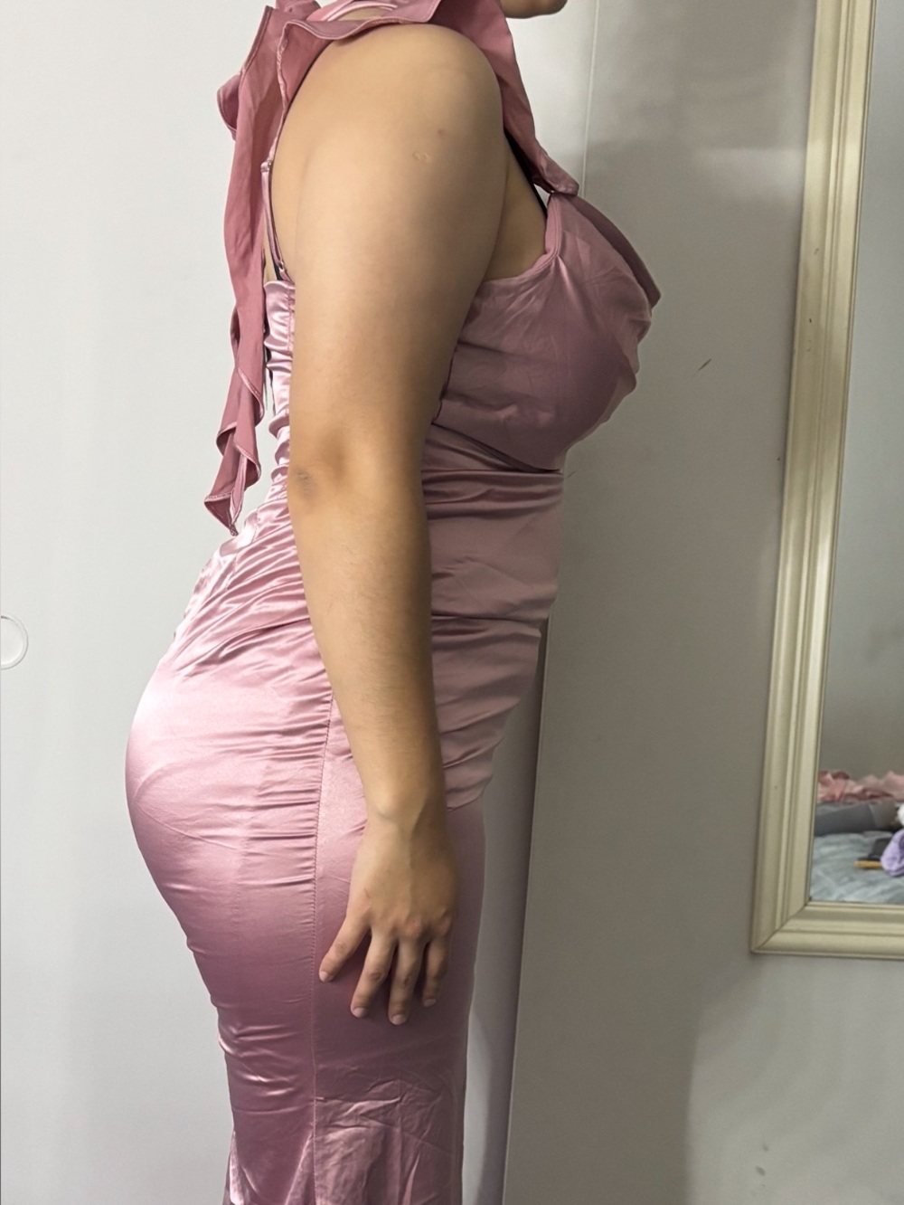 Selfie Leslie Rose Satin Fitted Maxi Dress - Picture 3 of 3
